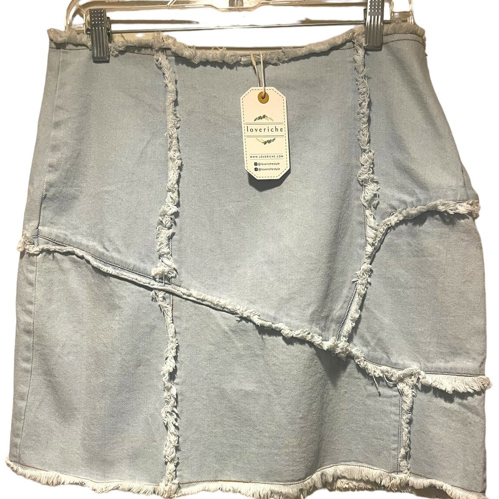 Love Riche Women's Size Large w32 Light Indigo Denim Mini Skirt LS60663. NWT